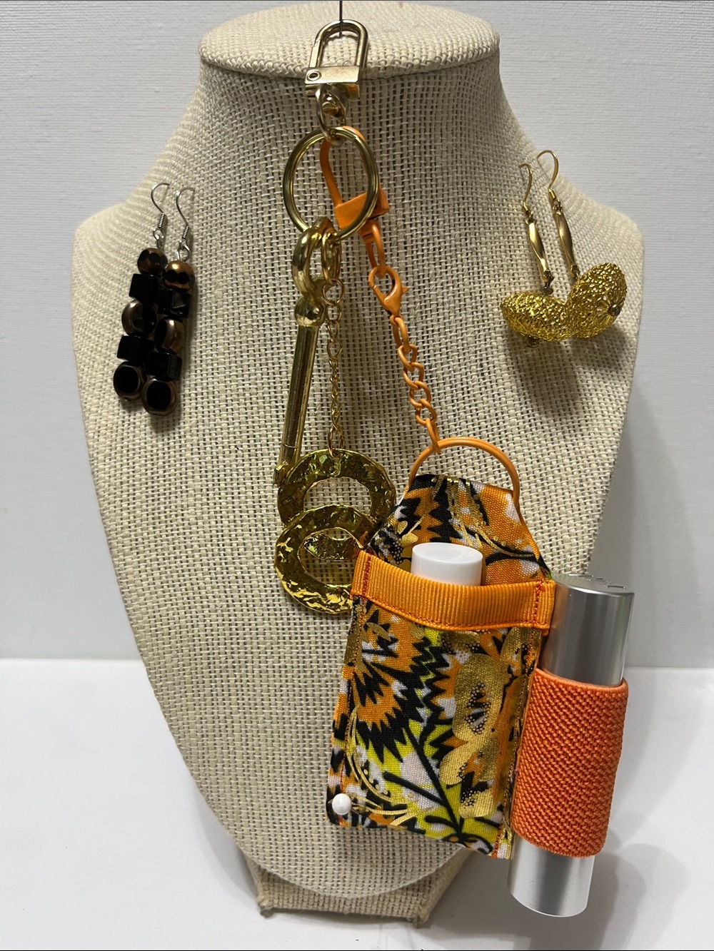 Gift Set Double Lipstick Balm Holder Detachable Keychain Purse Charm 2 Earrings